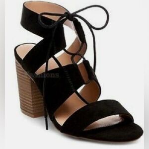 Merona Harriet black ghillie lace-up block heel sandals Size 9 1/2